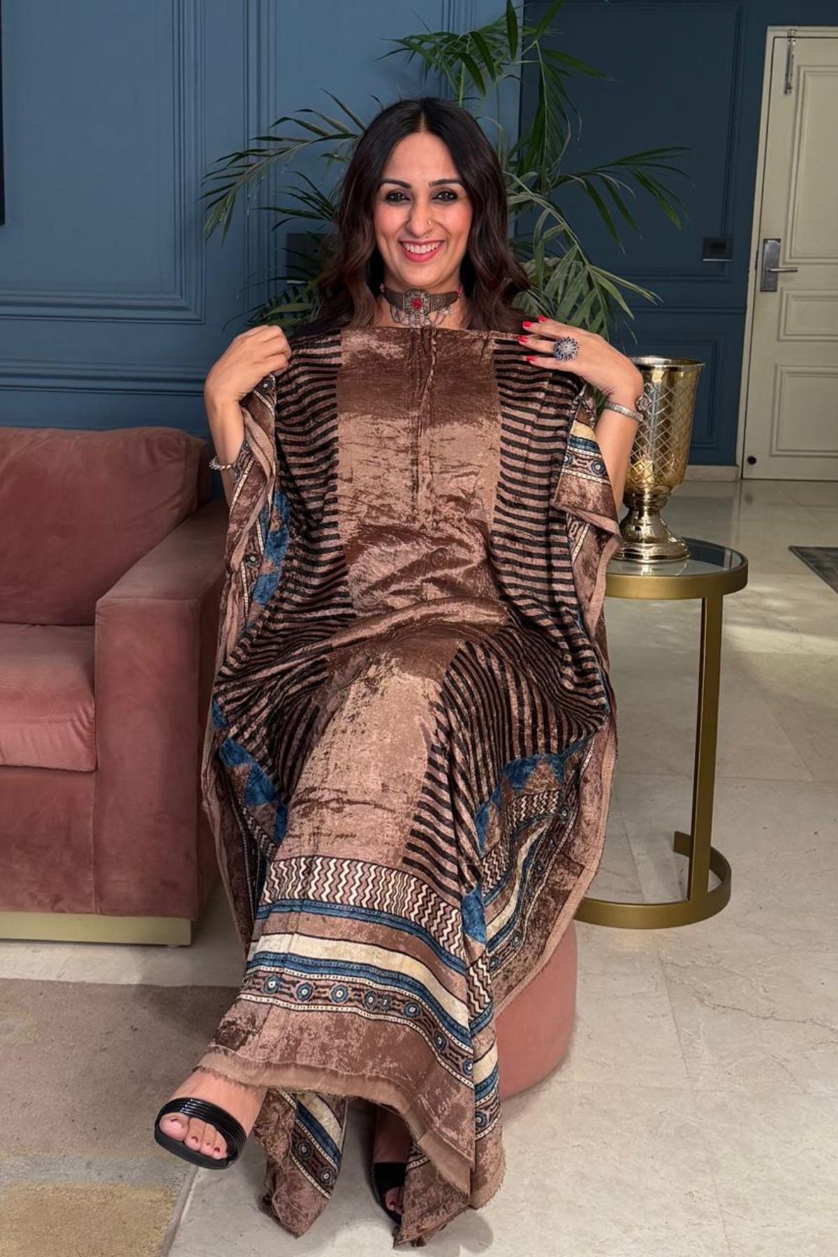 Ajrakh art on velvet (kurta only)